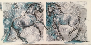 Azulejos 4 Tableaux - Chevaux (horizontaux) - Graziella Bordignon